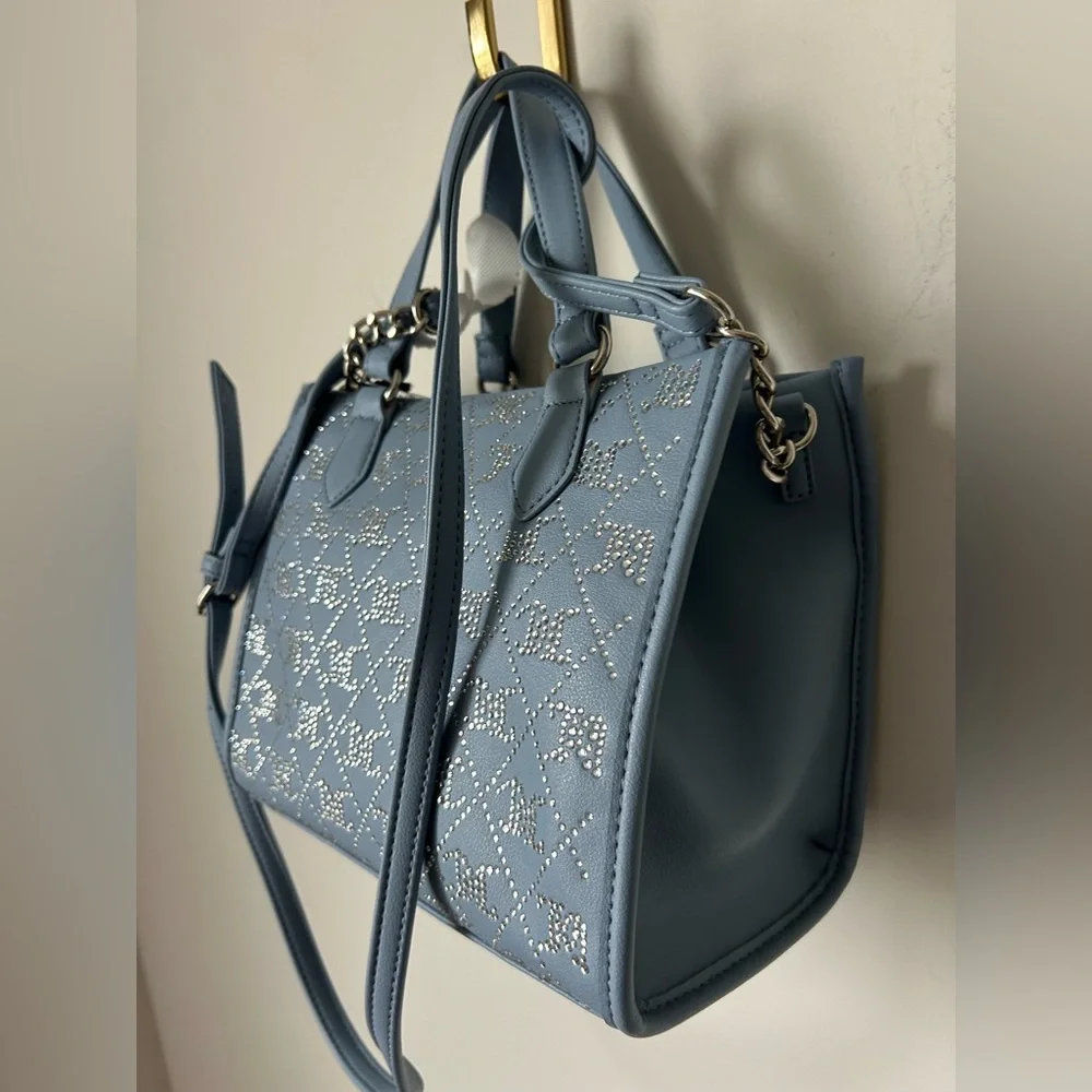 Juicy couture blue Crystal logo faux leather Mini tote Bag with strap